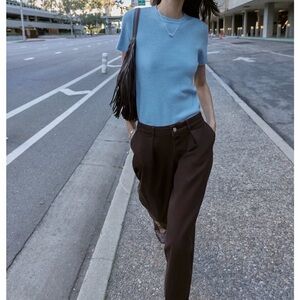 Sky Blue Women's Short Sleeve Mock Turtleneck Sweater